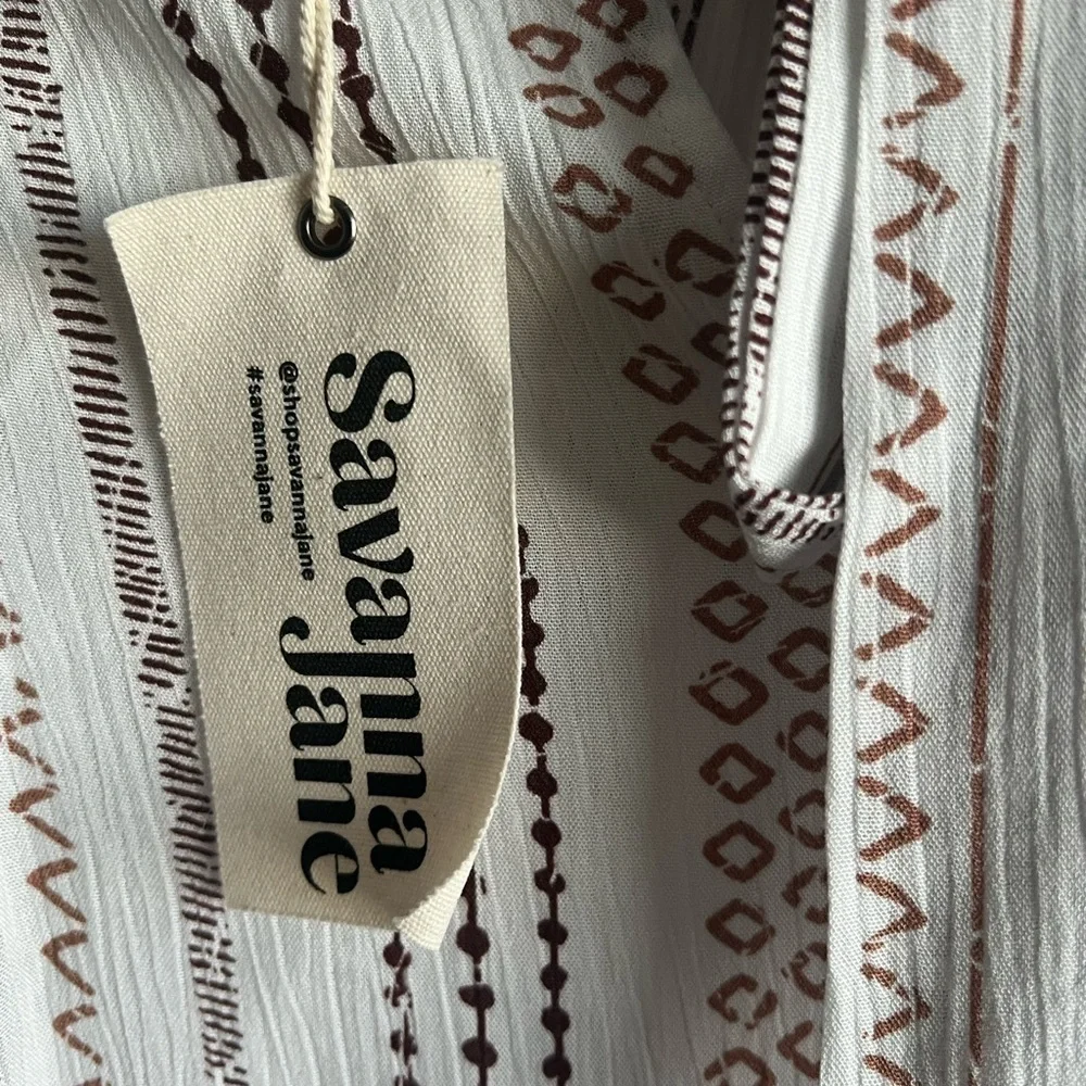 Savanah Jane Striped Embroidered Tie Neck Blouse, New with Tags_4